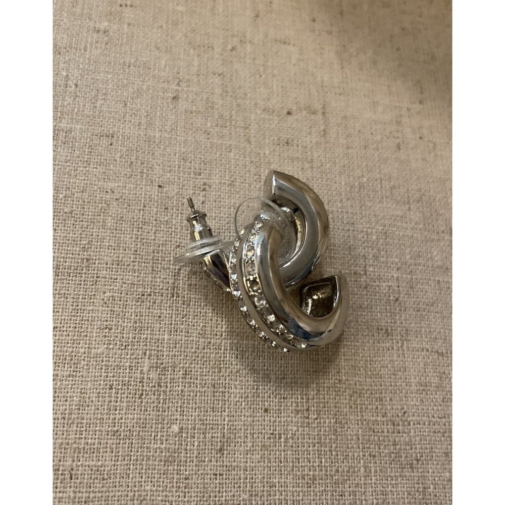 Vintage Large Pierre Balmain Rhodium Over Silver Swarovski crystal Hoop earrings